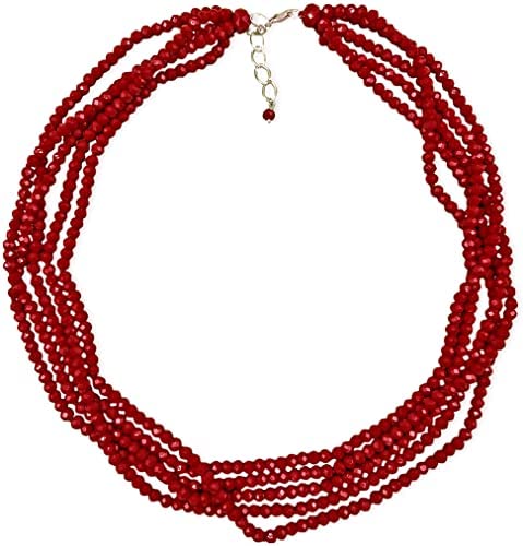 A V FASHION - Semi Precious Crystal Gemstone Maroon Beads 5 Layer Necklace For Girl and Women 16" Long Mala Same as Image Fashion Jewellery