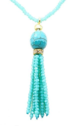 AV Fashion India - Crystal Beads Tassel Turquoise and Crystal Necklace 1 Layer Natural Jade Stone for Girl and Women Fashion Turkish Boho Jewellery ( AV_C26 )