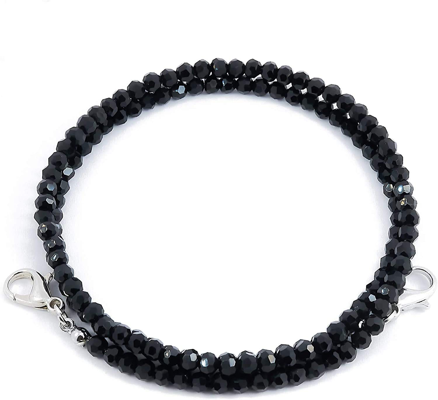 AV Fashion India - Face Mask Holder Beaded Women's Lanyard, Made in India, Hand Made Decorative Fashion Necklace, Holds Your Mask Around Your Neck 20" Long (Black Colour)