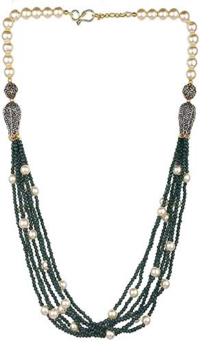 A V Fashion - Semi Precious Green Colour Crystal with Pearl Beads Gold Plated Necklace Set for Women and Girl Fashion Jewellery (Same as Shown in Image)