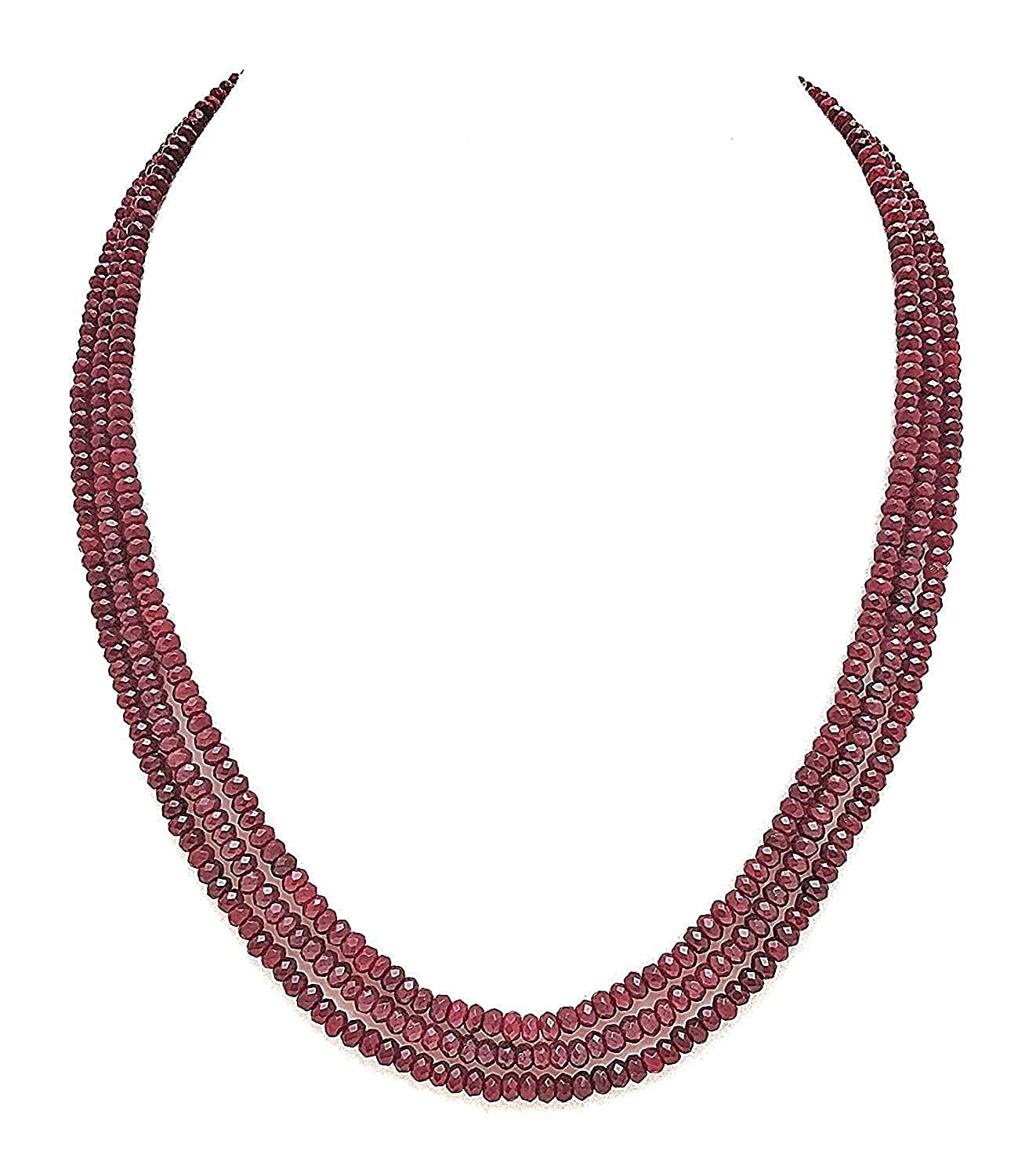 AV Fashion India - Red Onyx Gemstone Beads necklace 3 Layer With American Daimond Earring For Girl and Women Fashion Jewellery (AV B13)