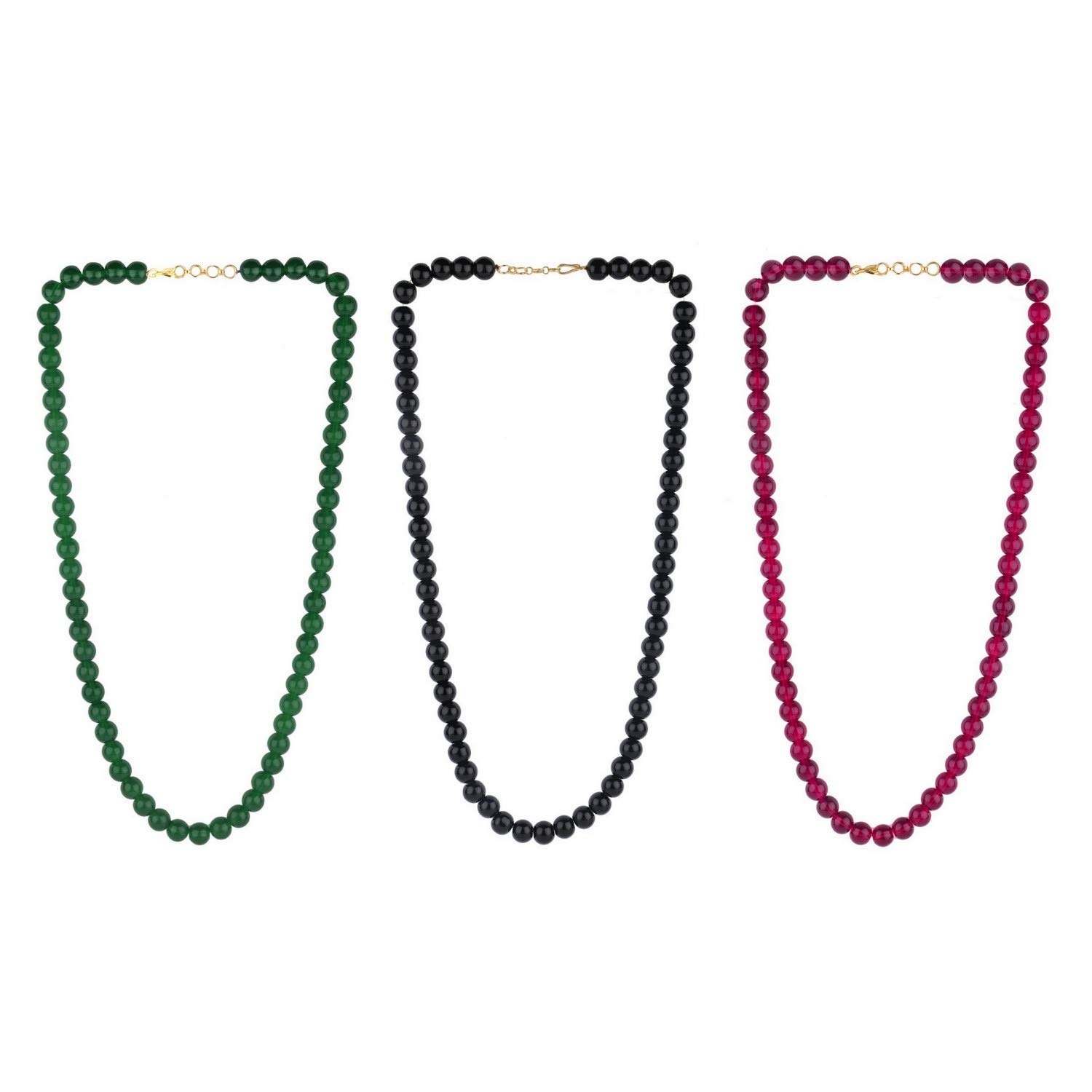 AV FASHION INDIA - Single Line Crystal/Glass Stone Beaded Strand Statement Black, Green and Pink Colour Necklace/Mala for Women and Girls Fashion Jewellery