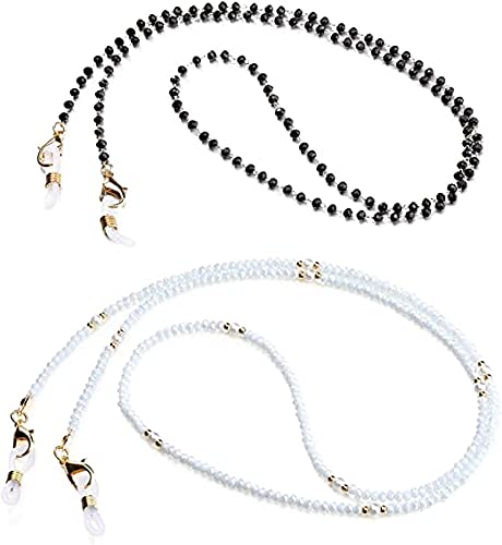 AV Fashion India - Black Beaded (aati) and White Crystal beads Face Mask Lanyards 2 Pieces Eyeglass Chains Mask Lanyard Eyewear Retainer Strap Holder 63 CM for Women Men Fashion (Black & White)