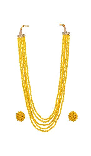 AV Fashion India - Yellow Colour Crystal Gemstone Beads Necklace 5 Layer Multistrand with Stud Earring for Girl and Women Fashion Jewellery (AV_C21)