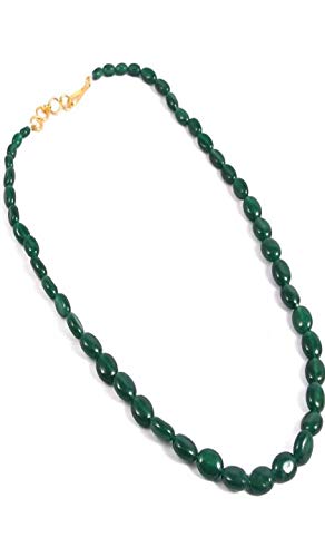 AV Fashion India - Green Onyx Oval Shape Mani Gemstone Single Layer Necklace for Girl and Women 1 Strand Green Mala Fashion Jewellery (AV_T16)