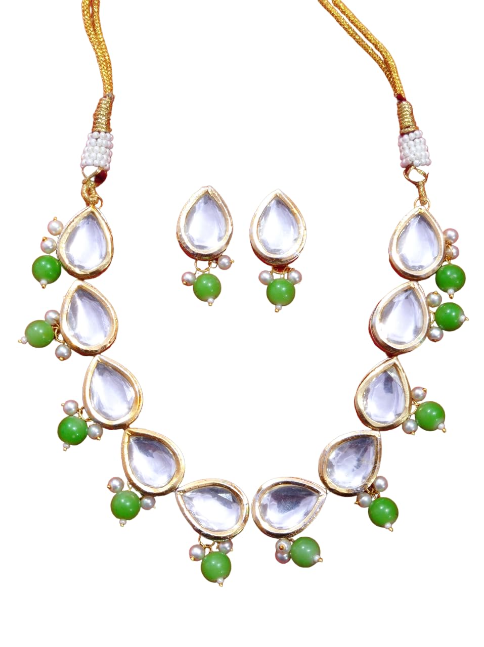 A V FASHION - Traditional Style Gold Plated Kundan & Beads Choker Necklace Set With Earring Jewellery Set For Women Green Colour (Same as shown in iamge)