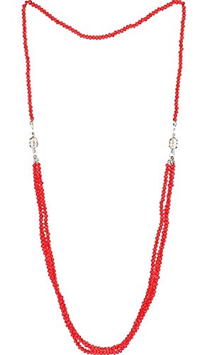 A V Fashion India - Crystal Faceted Round Beads Four in One Necklace for Girl and Women Multi Layer Red Mala Fashion Jewellery (AV_C40)