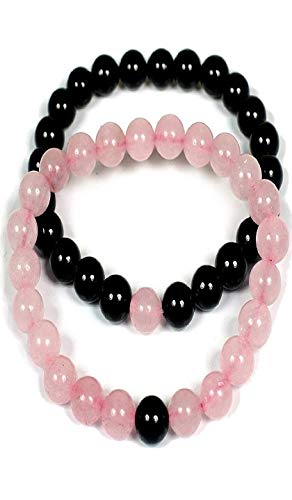 AV FASHION INDIA - Semi Precious Black Onyx and Rose Quartz Gemstone Beads Combo Bracelet For Girl and Women Men Fashion Jewellery (AV BRS26)