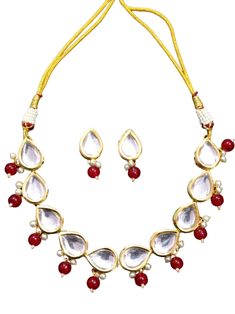 A V FASHION - Traditional Style Gold Plated Kundan & Beads Choker Necklace Set With Earring Jewellery Set For Women Maroon Colour (Same as shown in iamge)