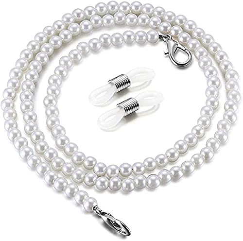 AV Fashion India - White Pearl Mask Lanyard Eye Glasses String Holder Healing 74 CM Beaded Eyeglass Necklace Chains For Unisex ( White )