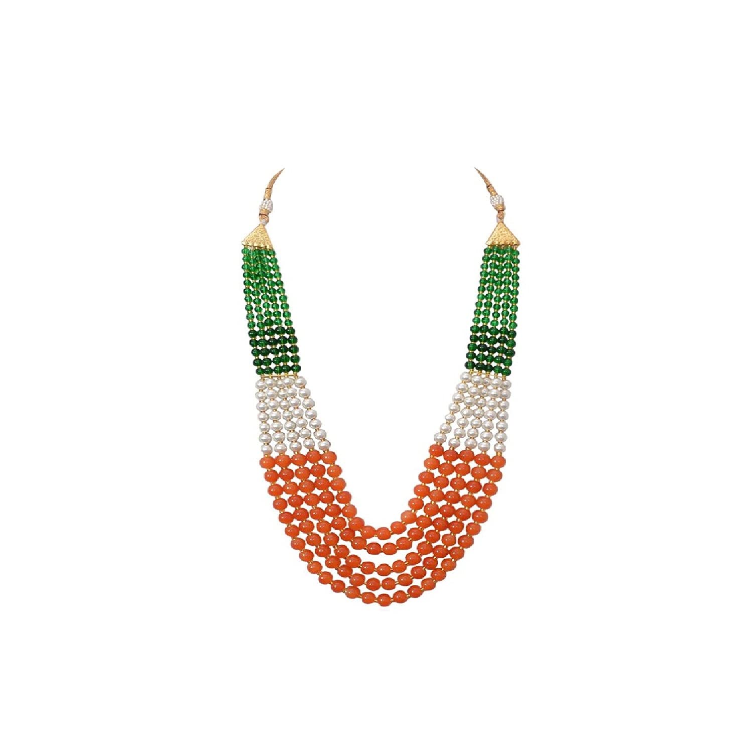A V Fashion India - Traditional Tricolour Green/White/Orange Multi Layered Necklace for Women and Girls Fashion Jewellery (Same as shown in image)