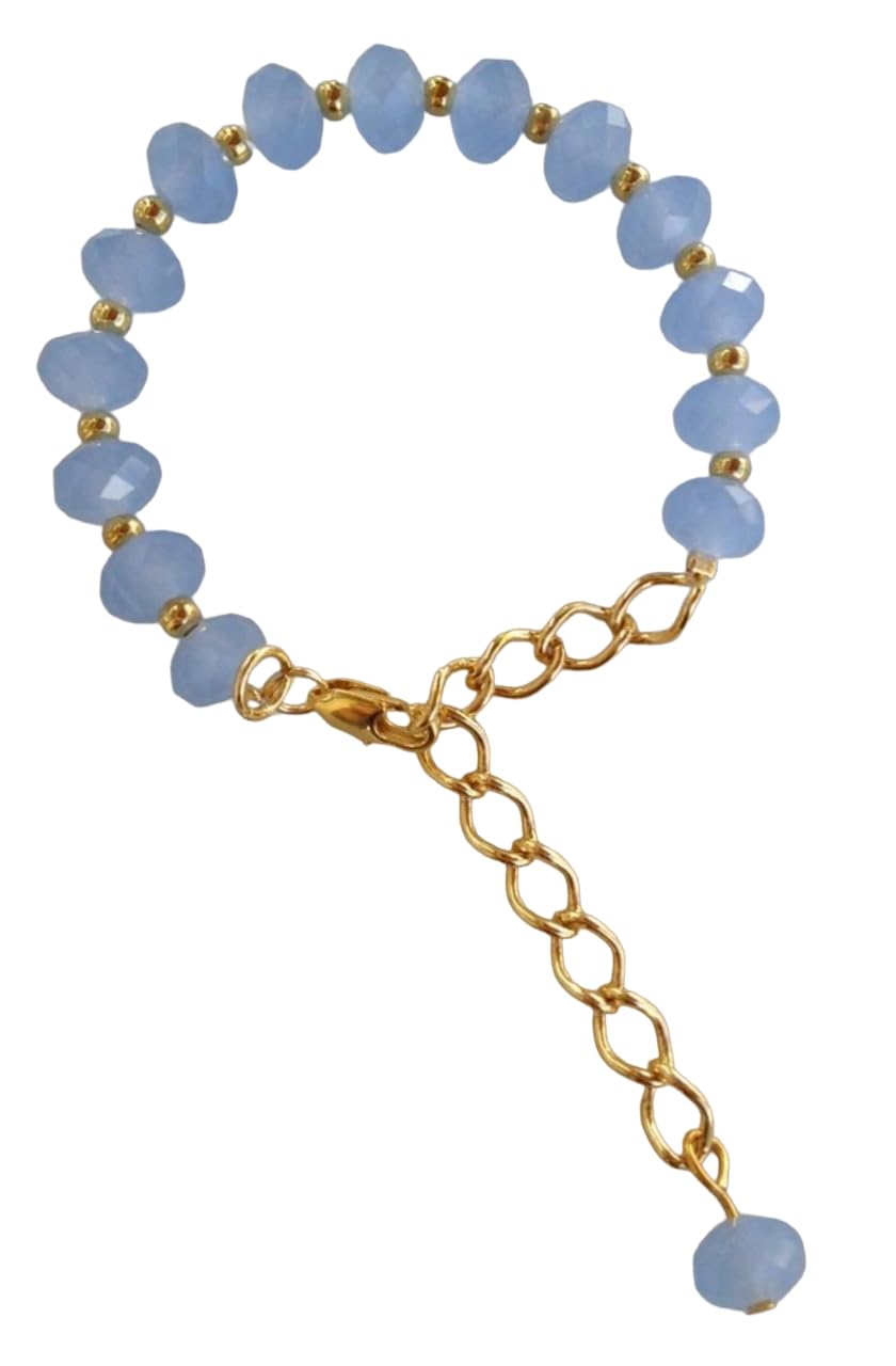 A V FASHION India - Semi Precious Crystal Gemstone 4mm Beads Bracelet Sky Blue Beaded BraceletFor Girl and Women Men Fashion Jewellery (Same as Shown in Image)