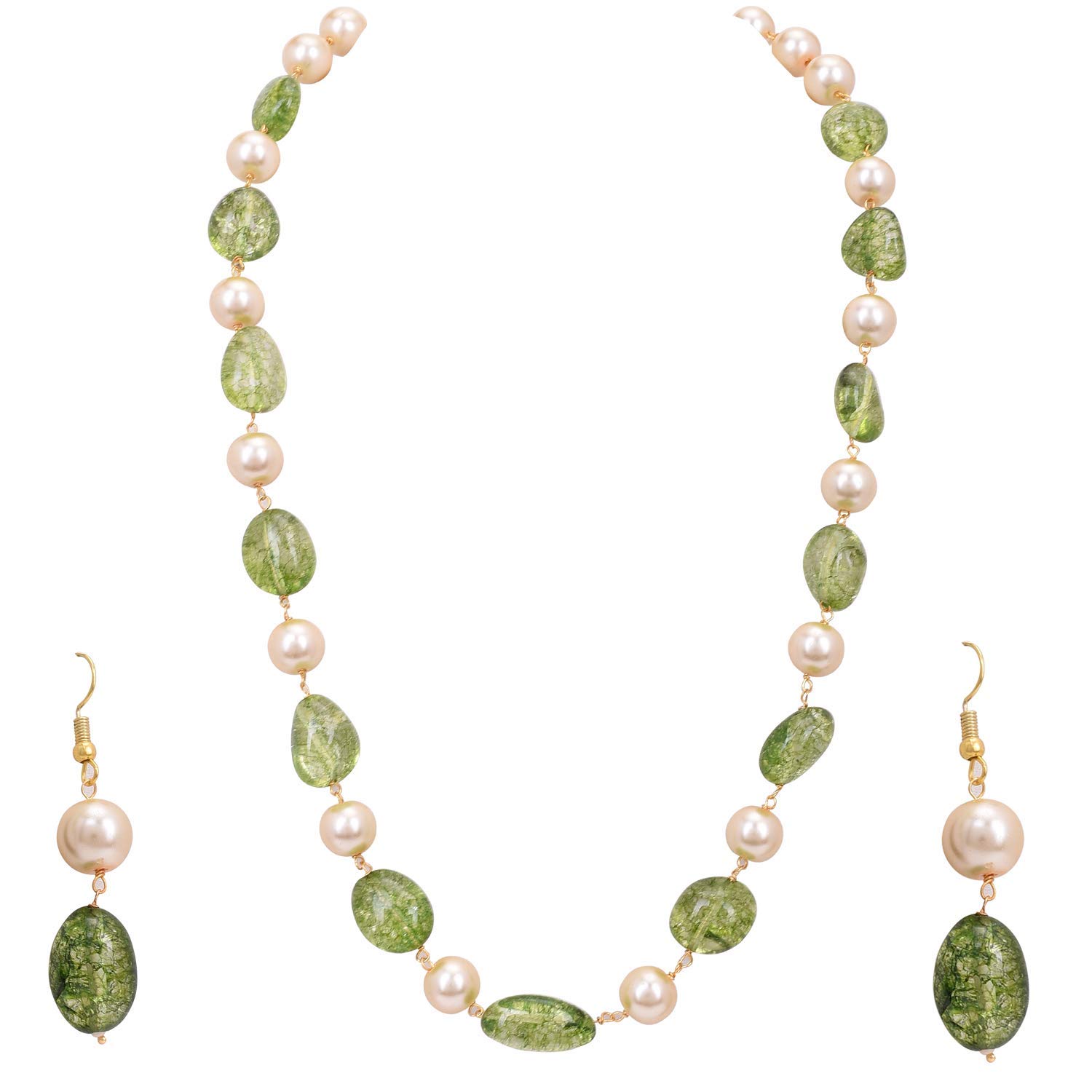 A V FASHION - TOURMALINE TUMBLE SEMI PRECIOUS GEMSTONE WITH PEARL BEADS 16" LONG NECKLACE BEADED SINGLE LAYER TRADITIONAL MALA FOR GIRL AND WOMEN FASHION JEWELLERY