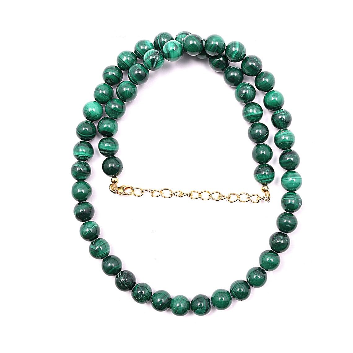 A V FASHION - Natural Malachite Beaded Necklace, 8mm Malachite Smooth Round Beads Necklace, Malachite Gemstone Jewelry, Minimalist Tiny Necklace (Same As Shown In Image)