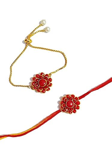 AV FASHION INDIA - Elegant Traditional Ethnic Gold Plated Handmade Studded Kundan Stone Rakhi Rakshabandhan Combo Set Rakhi Gift For Bhaiya Bhabhi/sister/Bhai/Brother - Couple Rakhi/Special Rakhi Bracelet/Roli Chawal Rakhi