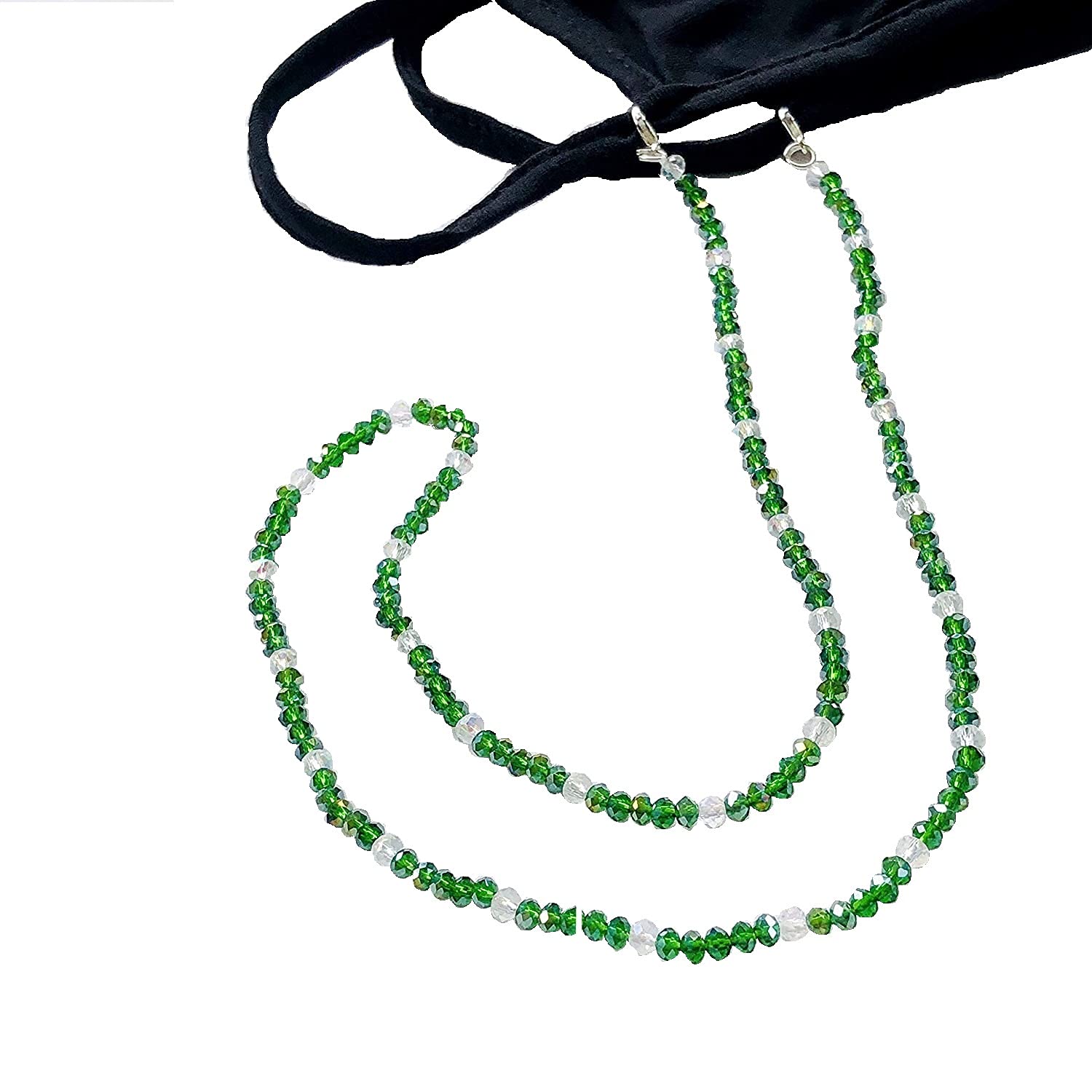 AV Fashion India - Round Beaded Eyeglasses Chain for Women, Sunglasses Chain, Reading Glasses Holder,Lanyard for Face Mask, 74 CM Crystral Glass Beads, Goggles White and Blue, Color - Green