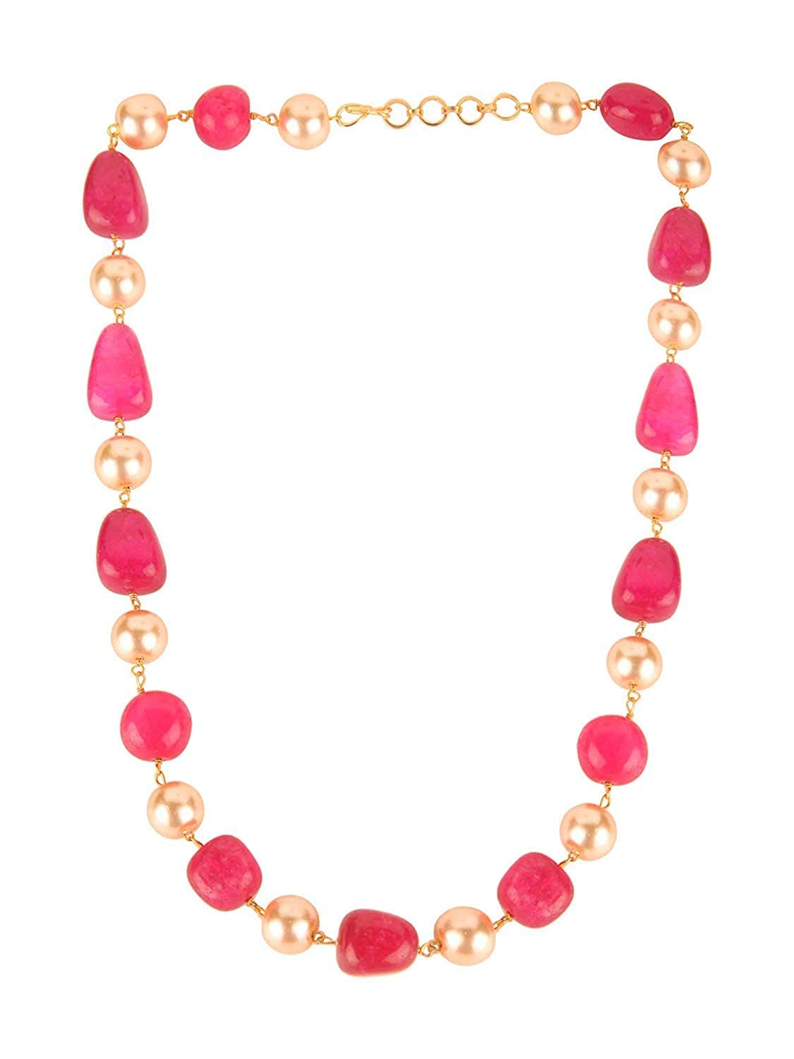 AV Fashion India - Semi Precious Gemstone Onyx Beads Tumble With Pearl 16" Necklace Single Layer Aati Chain Beaded Pink Mala For Girl and Women Fashion Jewellery
