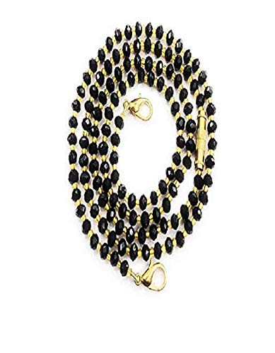 AV Fashion India - Black Onyx Colour Crystal Gemstone with Gold Metal Beads Mangalsutra Necklace 1 Layer Strand for Girl and Women Fashion Jewellery (AV_Mangalsutra03)