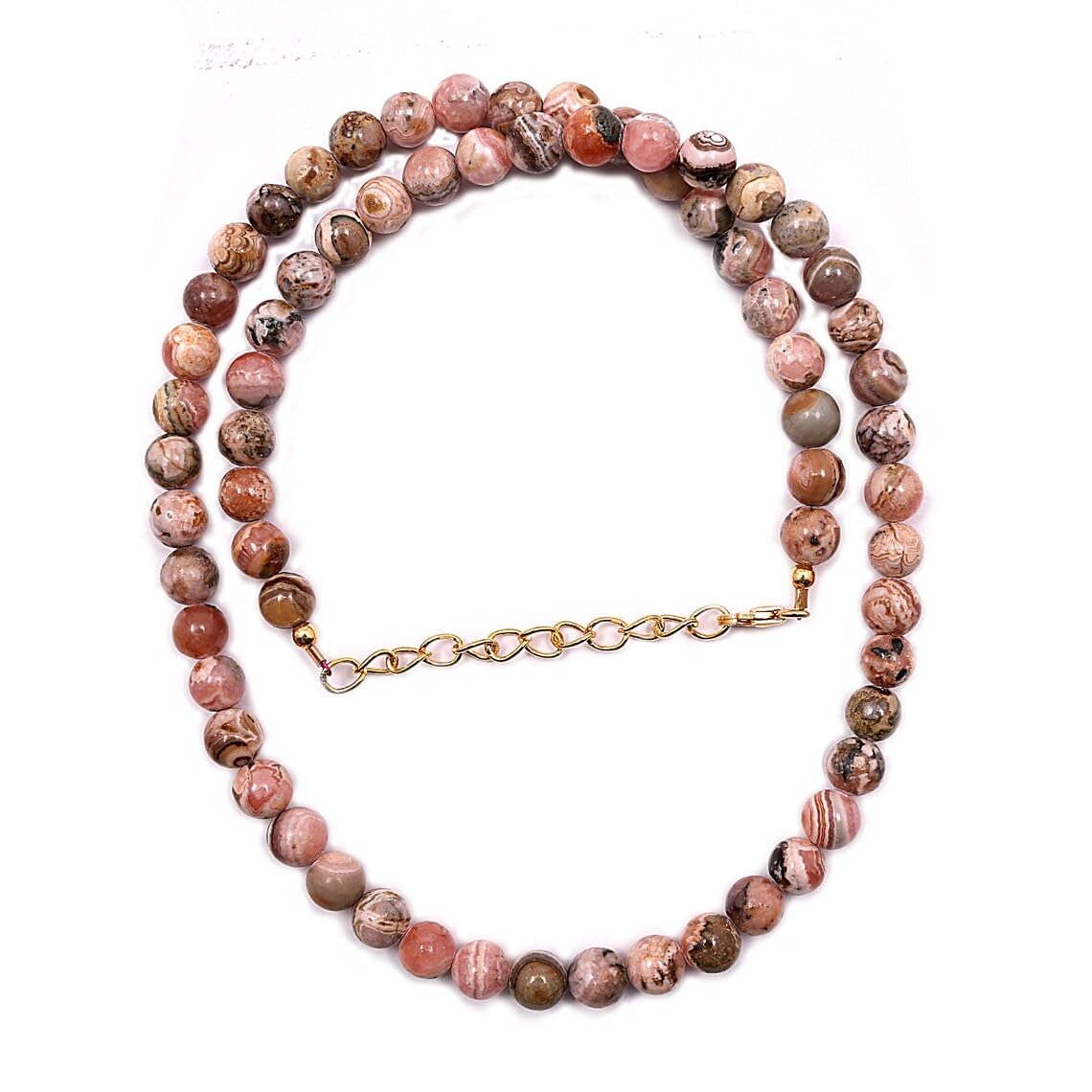 A V FASHION - Natural Rhodochrosite Gemstone Beaded 8mm 1 Layer Necklace, For Men & Women Fashion Jewellery (Same as Shown In Image)
