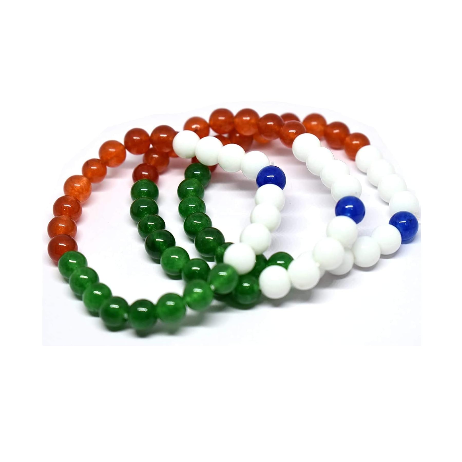 A V FASHION INDIA - Tiranga Indian Flag colour Tri-colour Stretch Wristband & Beaded Bracelet Combo Of 3 Piece Fashion Jewellery (Same as shown in image)