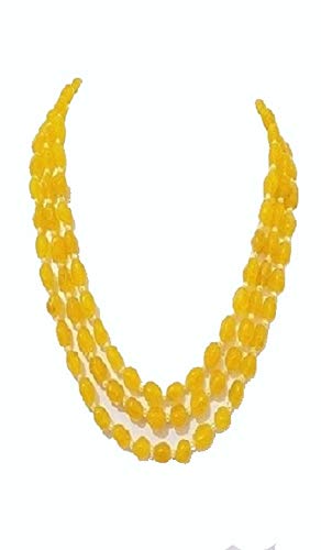 A V Fashion - Semi Precious Onyx Gemstone Beaded Necklace Yellow Color 16 Inch Long 3 Layer Mani with Pearl Mala for Girl and Women Fashion Jewellery