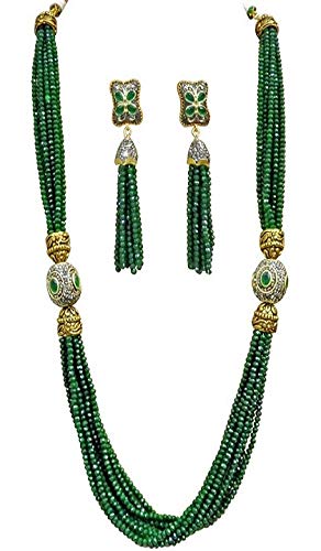 AV Fashion India - Crystal Beads Green Color Tanjore Traditional Designer Fashion Necklace Set with Earring for Women and Girl Necklace (AV_C53)