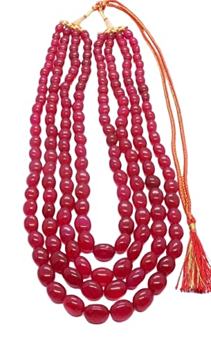 A V FASHION - Ruby Red Color Onyx Stone Beads 4 Strand Mani Necklace for Women and Girl Wedding Bridal Groom Kantha Fashion Jewellery (Same as Shown In Image)
