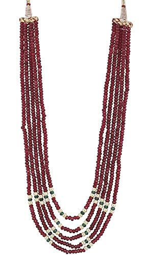 AV Fashion India - Semi Precious Gemstone Red Onyx and Pearl Beads Necklace 5 Layer for Girl and Women Fashion Jewellery (AVB89)