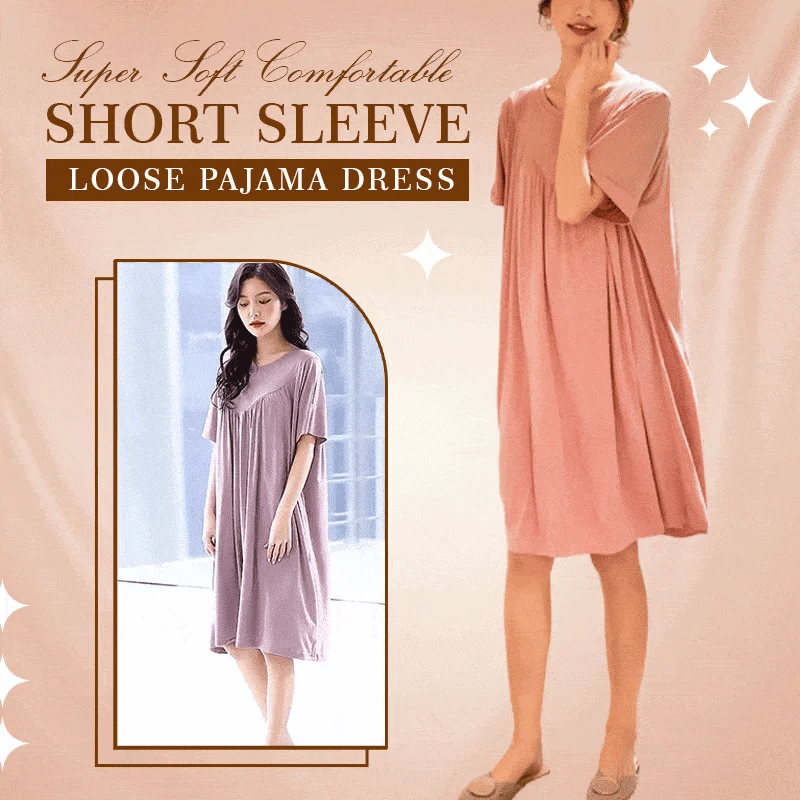 🧊Summer hot sale🧊Super Soft Comfortable Short Sleeve Loose Pajama Dress-Black / S