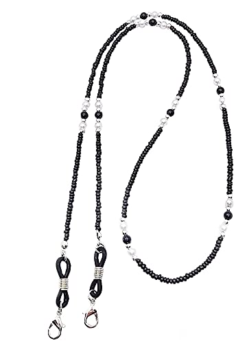 AV Fashion India - Crystal Round Beaded Spectacle Chain Lanyard String for Eyewear Frames, Specs, Reading Glasses, Sunglasses, 74 CM Goggles and Eyeglasses, Face Mask Color- Black