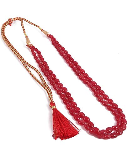 AV Fashion India - Beautiful Red Onyx 2 Layer Smooth Oval Shape Strand Beads Mala/Necklace, Long Necklace for Girls and Women Fashion Jewellery (AV_T19)