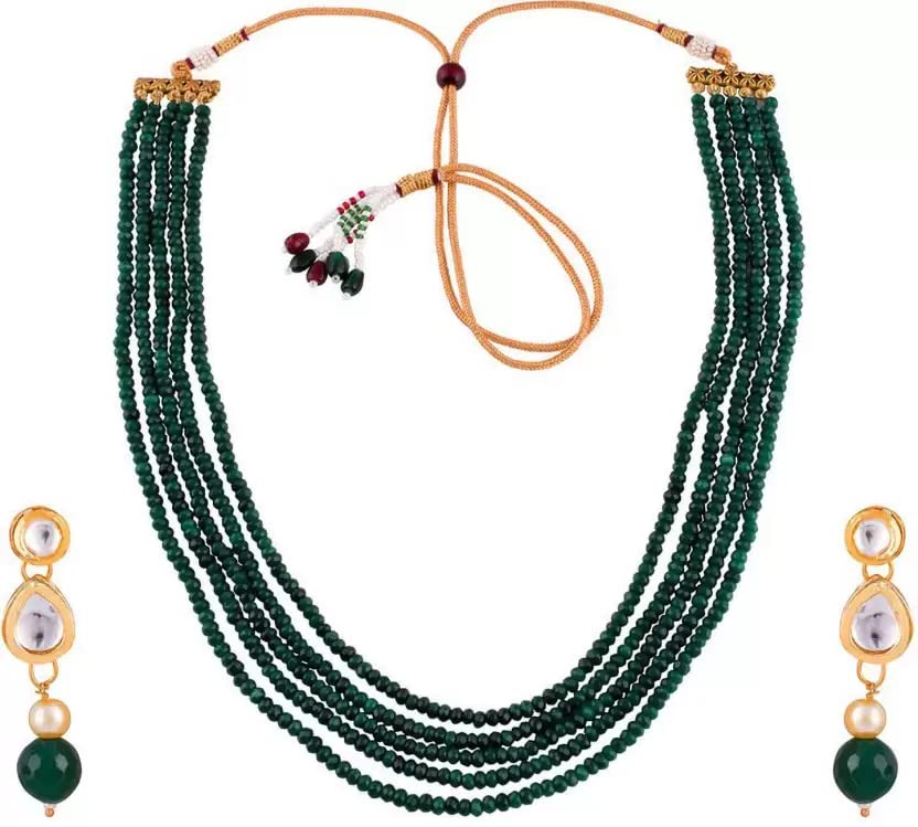 A V FASHION - Semi Precious Onyx Gemstone Green Beads Necklace Set For Girl and Women 16" Long Mala Same as Image Fashion Jewellery