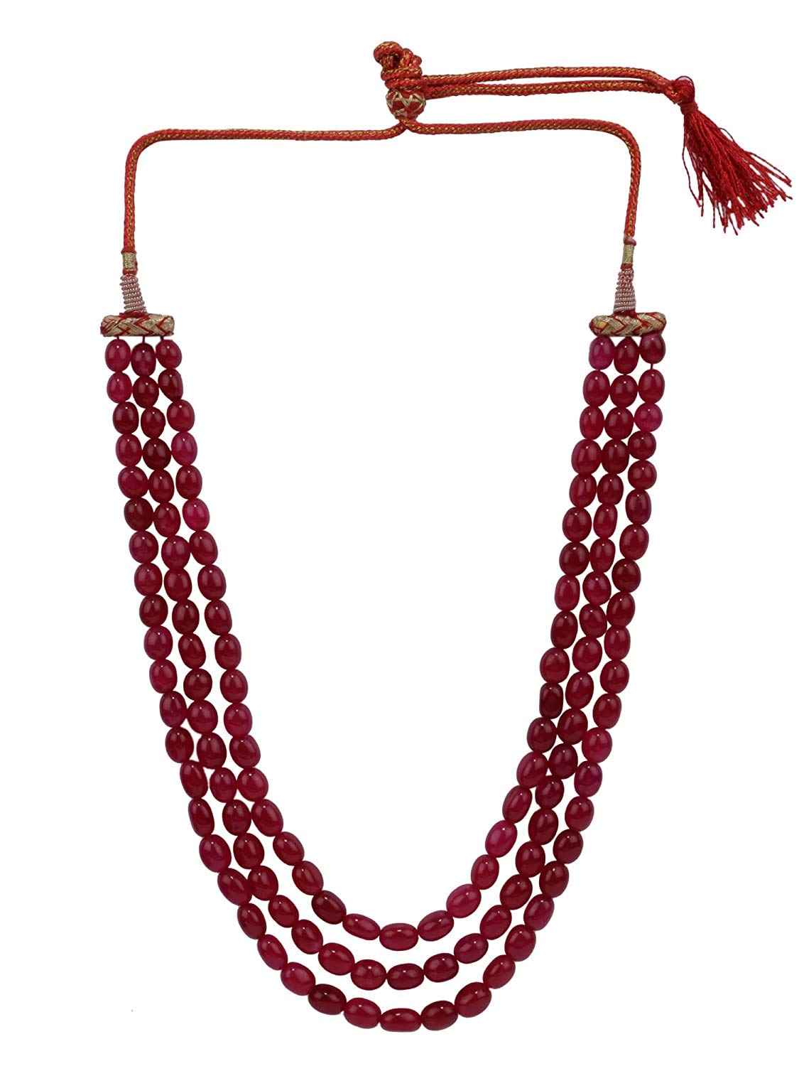 AV Fashion India - Red Ruby Colour Onyx Gemstone Beads Necklace for Girl and Women 3 Layer Fashion Ethnic Strand Red Colour Mala Bridal Kantha Fashion Jewellery (AV_T14)