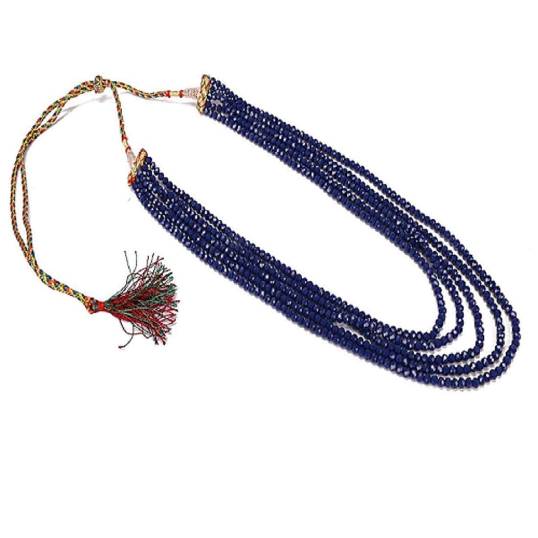 AV FASHION INDIA - Semi Precious Crystal Gemstone Beads Necklace 5 Layer Multistrand 16" Round Faceted Blue Colour Stylish Mala For Girl and Women Fashion Jewellery