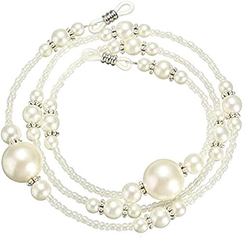 AV Fashion India - Round Pearl Beads 74 CM Beaded Eyeglasses Chain for Women, Sunglasses Chain, Reading Glasses Holder,Lanyard for Unisex, Crystral Glass Beads, Sunglasses, Goggles (White)