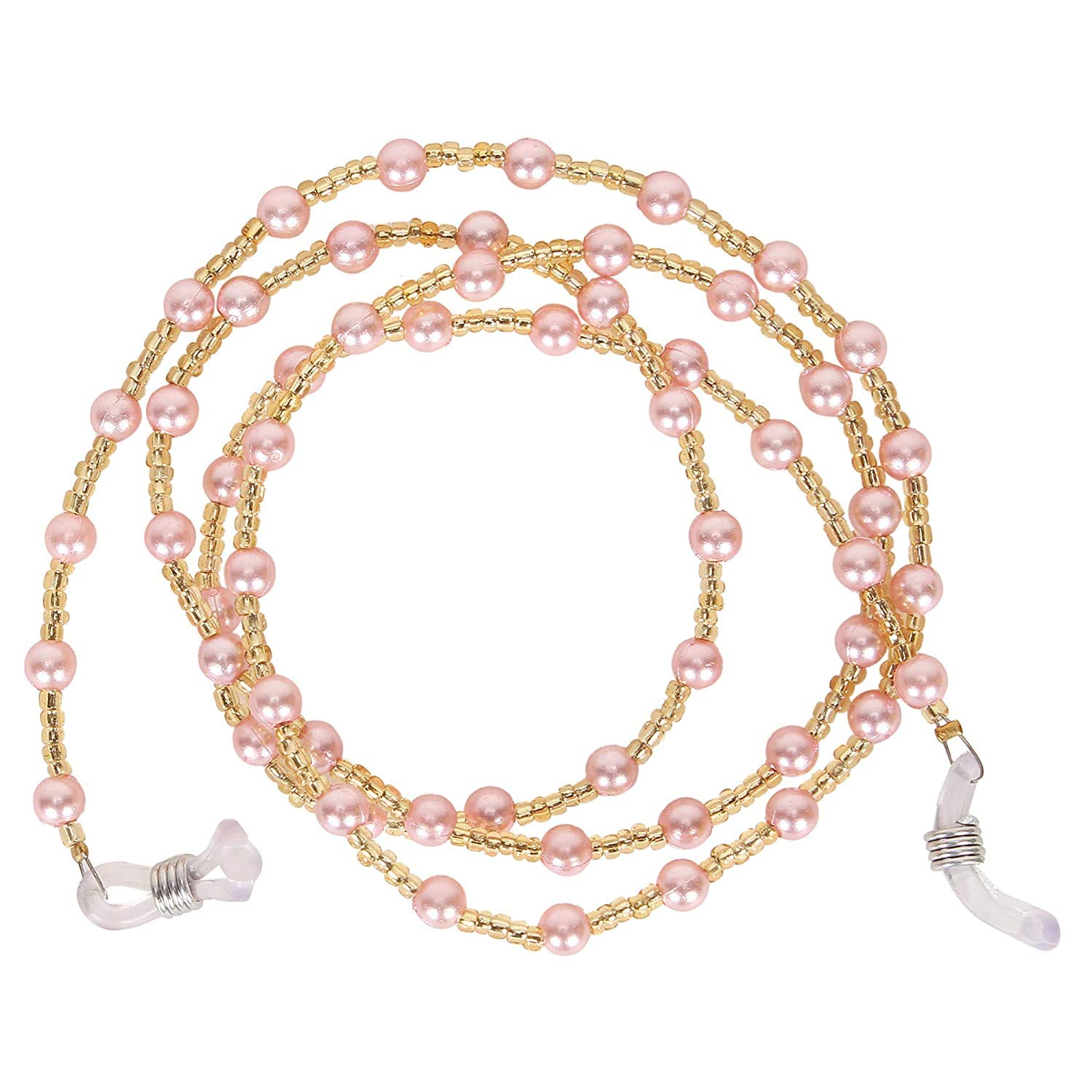 AV Fashion India - Seed Beads Eyeglass Chain Spectacle Cord Neck Strap String Chain Link Holder 74 cms Multi colour for Women Men and Girl Adjustable Unisex Eyeglass Chain ( Pink/Golden )