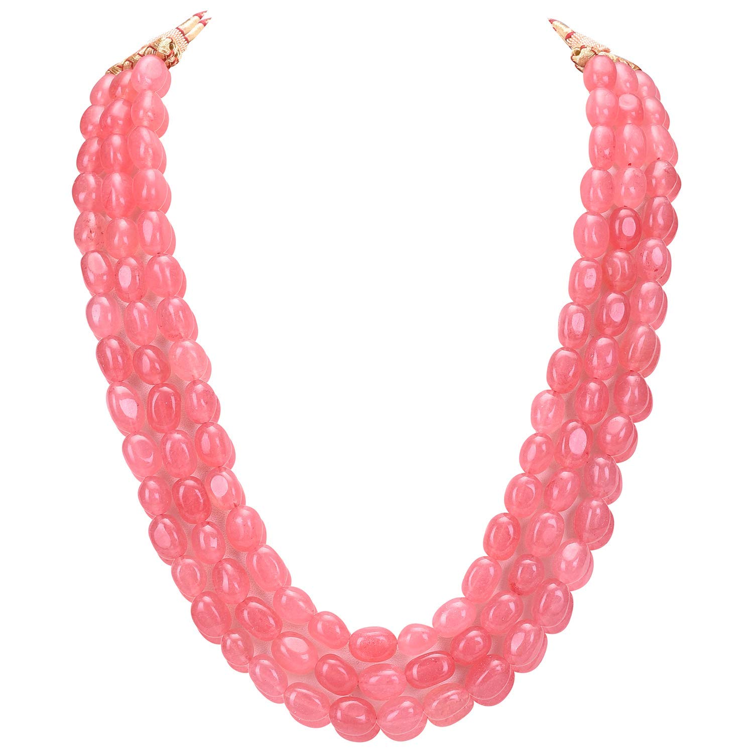 AV Fashion India - Unique Pink Colour Onyx Gemstone Beads Necklace for Girl and Women 3 Layer Fashion Ethnic Strand Pink Mala Bridal Kantha Fashion Jewellery (AV_T21)