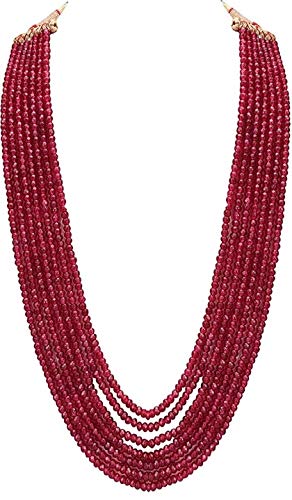A V Fashion - Semi Precious Red Onyx Stone Beaded 4mm 7 Seven Layer 16 Inch Long Necklace, for Women & Girl Fashion Jewellery (Same as Shown in Image) (Red Colour)