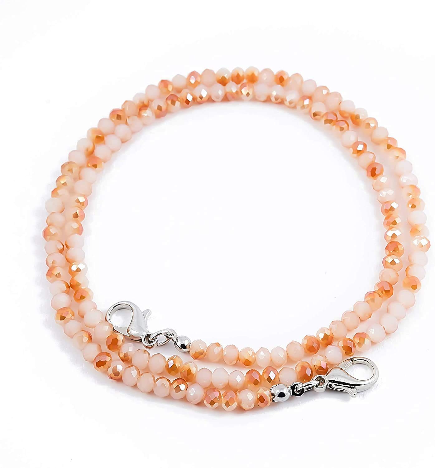 AV Fashion India - Face Mask Holder Beaded Women's Lanyard, 50 CM Hand Made Decorative Fashion Necklace, Holds Your Mask Around Your Neck 20" Long (Peach Colour)