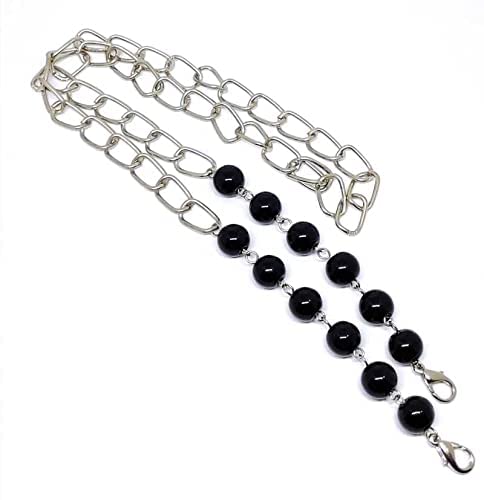 A V FASHION - Semi Precious Gemstone Glass Beads With Silver Plated Chain Face Mask Chain Holder Beaded Lanyard, Made In india Hand Made Eye glass Chain 25 Inch Long For Unisex Fashion Jewellery