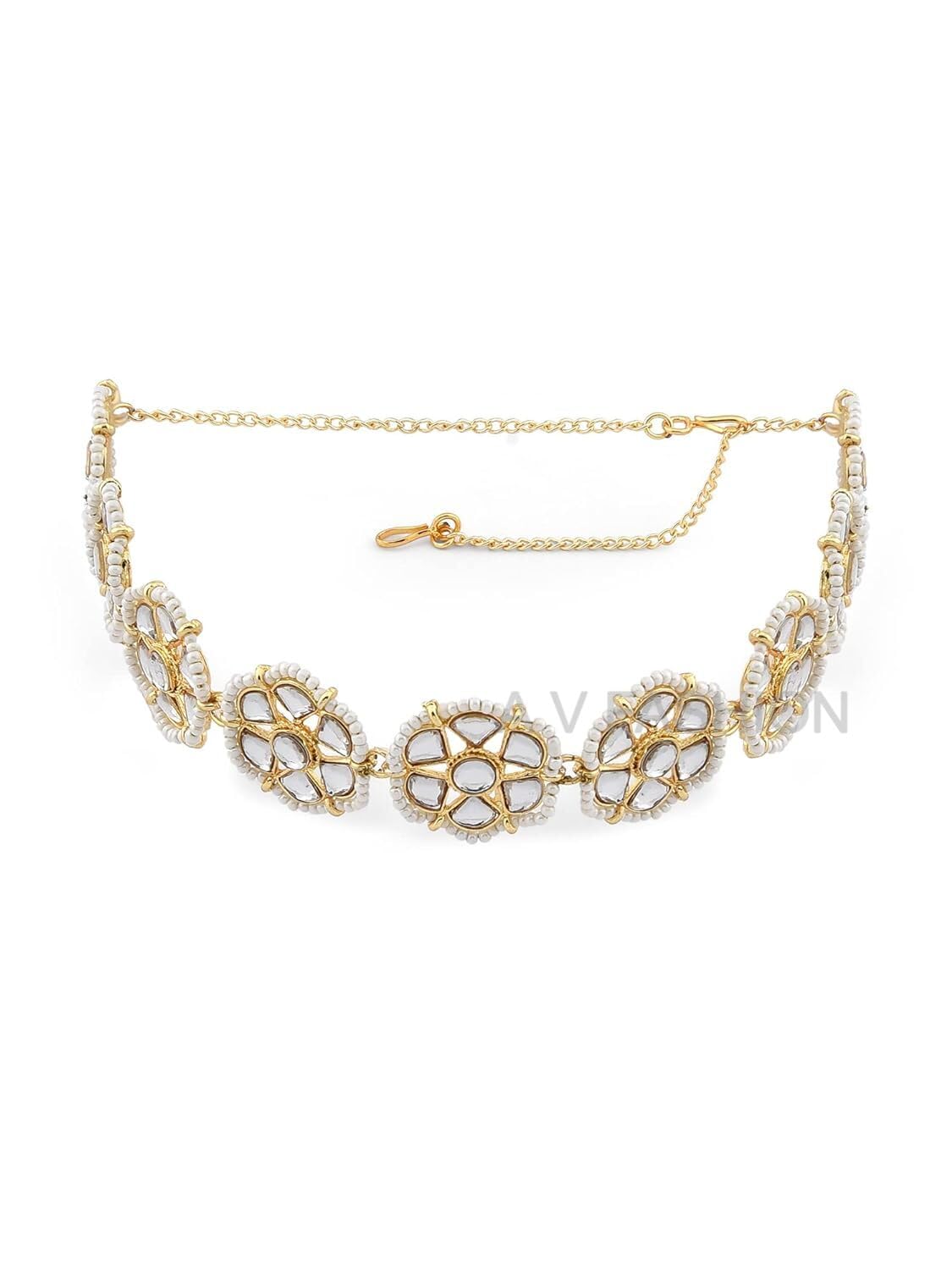 A V FASHION - Kundan Hair Band for Women Girls Tiara Head Hair Piece Sheeshphool Matha patti Ethnic Hair Accessory for Festive Season Weddings Shaadi Head Piece (Same as shown in Image