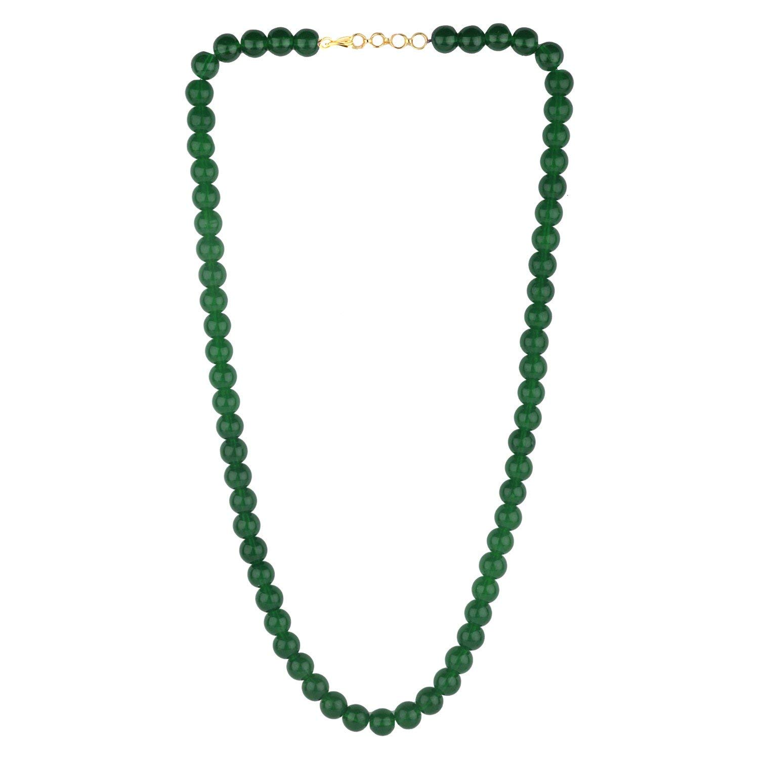AV FASHION INDIA - Single Line Dark Green Crystal/Glass Stone Beaded Strand Statement Necklace/Mala for Women and Girls Fashion Jewellery