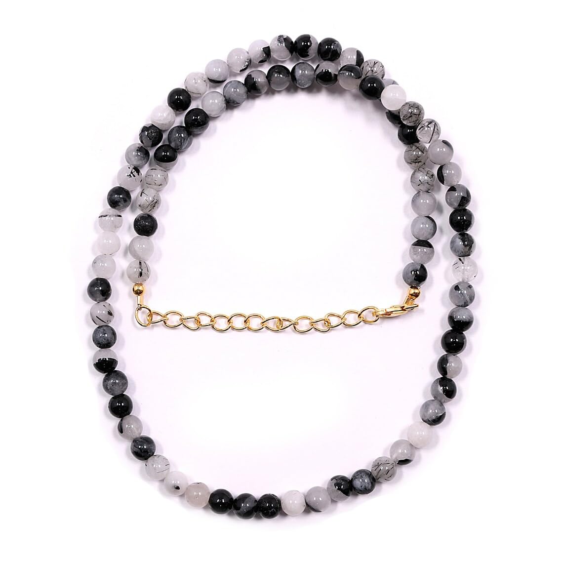 A V FASHION - Black Rutilated Quartz Smooth Round Beads Necklace, 8 mm Black Rutile 18" Long Beaded Necklace, Semi Precious Stone Beads Jewelry(Same As Shown In Image)