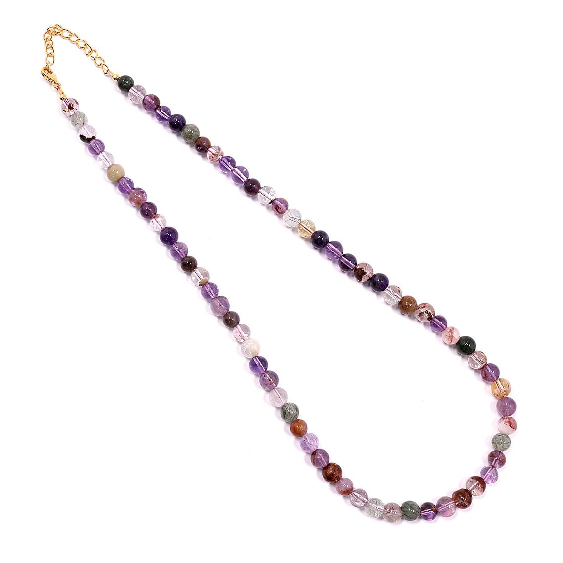 A V FASHION - Rainbow Fluorite Beaded Necklace, 8 mm Fluorite Smooth Round Colorful Gemstone Beads Jewelry (Same As Shown In Image)