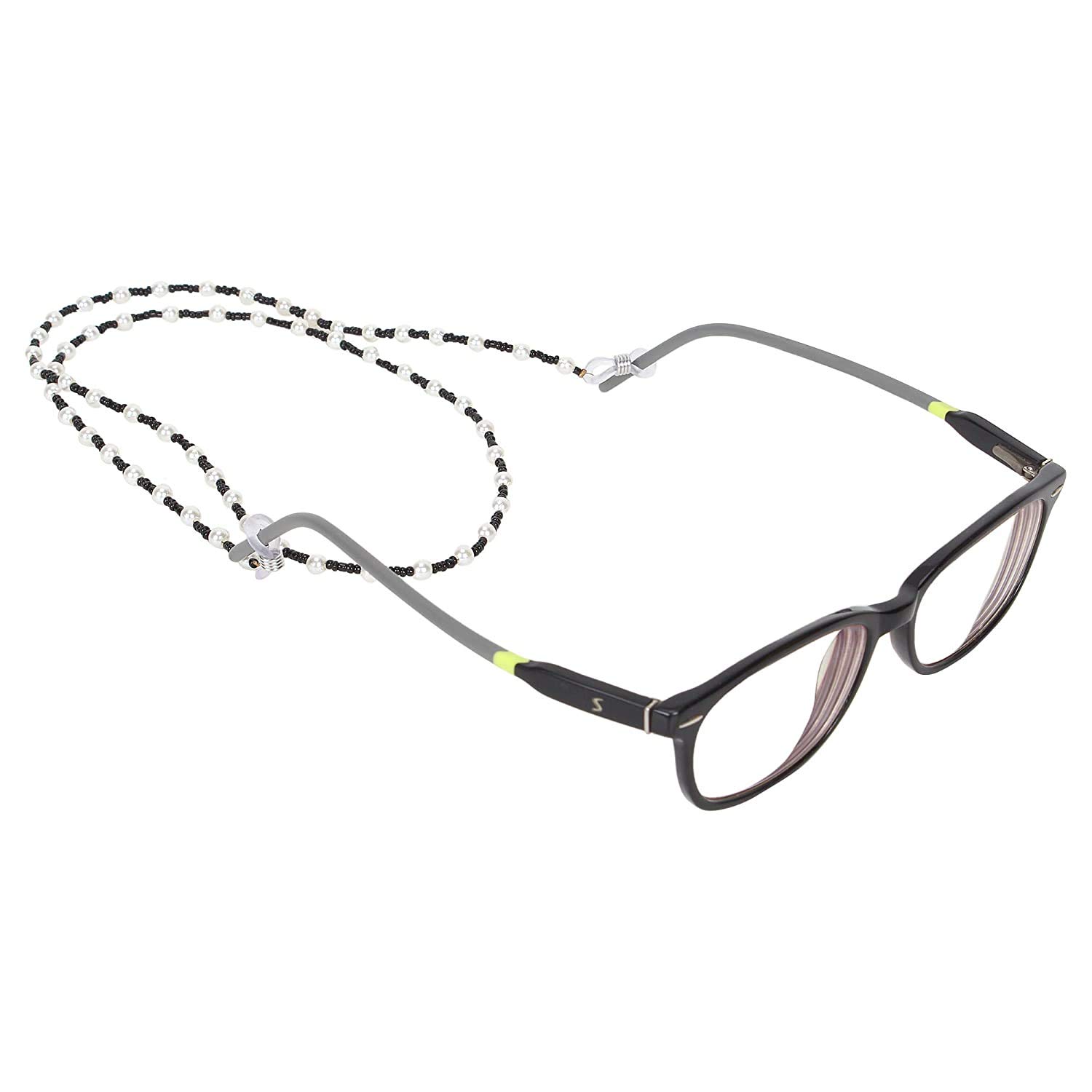 AV Fashion India - Pearls & Beads Adjustable Unisex Eyeglass Chain Spectacle Cord Neck Strap String Chain Link Holder 74 cms Multi colour for Women Men and Girl Adjustable Unisex Eyeglass Chain ( Black/White )