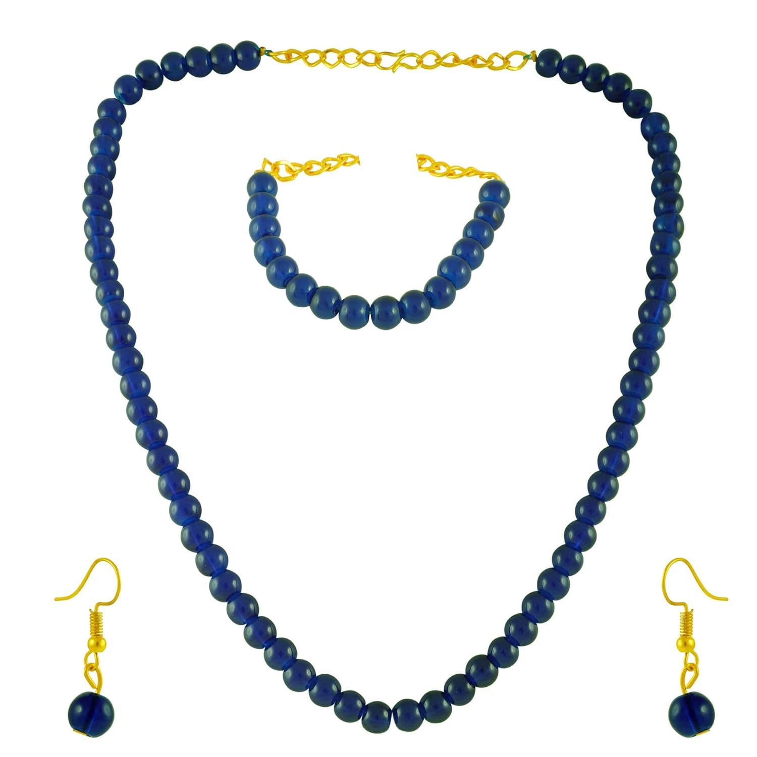 A V FASHION - Blue Crystal Necklace Set with Bracelet for Girl and Women 1 Layer Beaded Mala Fashion Jewellery (Blue)