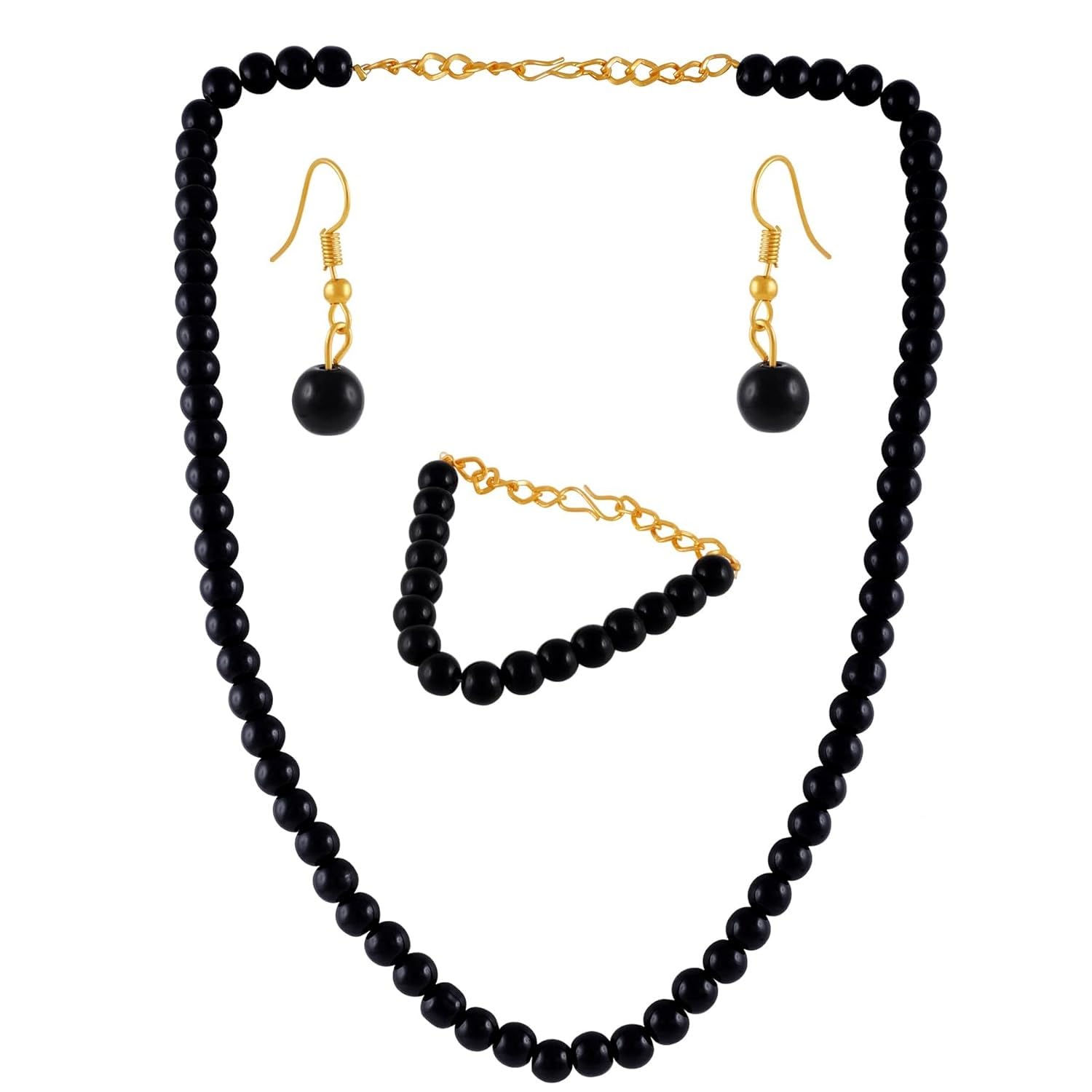 A V FASHION - Black Crystal Necklace Set with Bracelet for Girl and Women 1 Layer Beaded Mala Fashion Jewellery (Black)