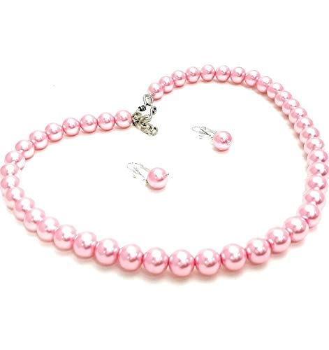 A V FASHION - Pearl Necklace Set with Earring for Girl and Women 1 Layer Pink Mala Fashion Jewellery