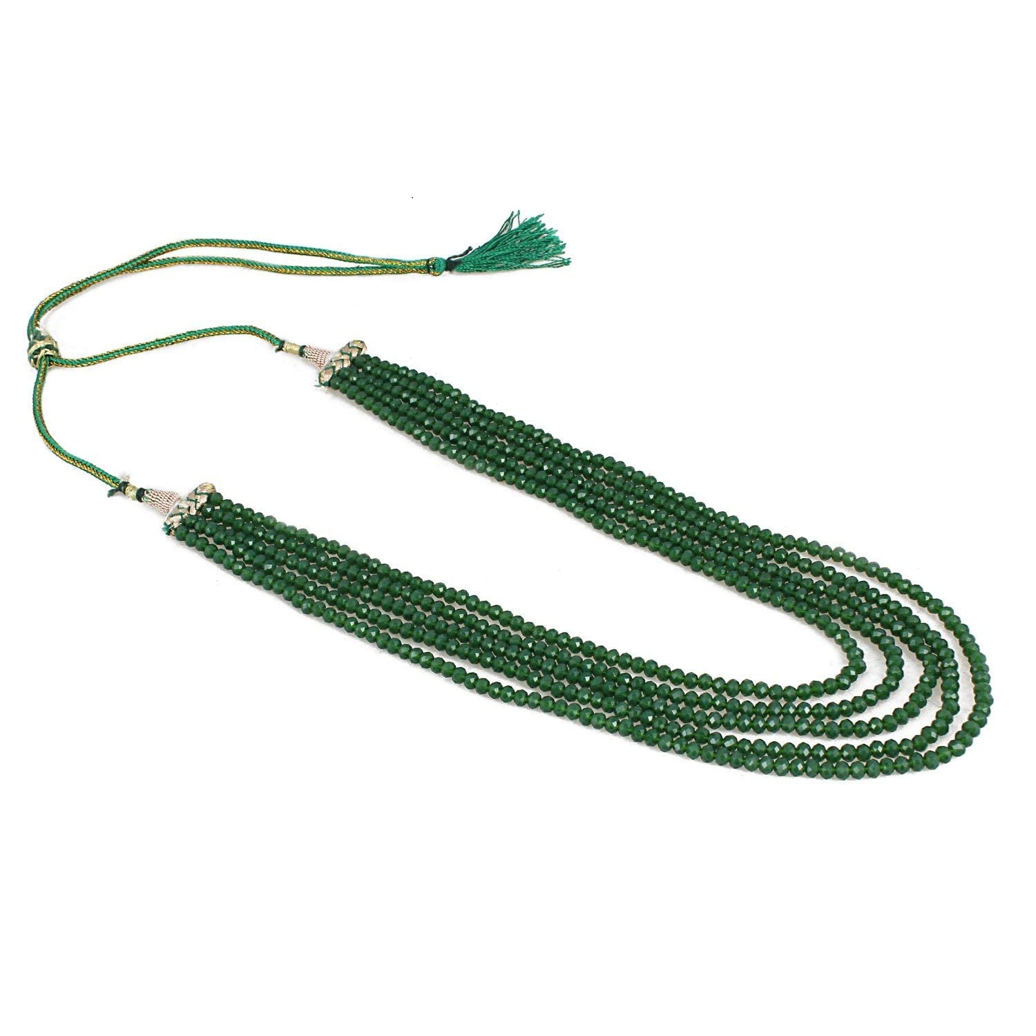 AV FASHION INDIA - Semi Precious Crystal Gemstone Beads Necklace 5 Layer Multistrand 16" Round Faceted Emerald Green Colour Stylish Mala For Girl and Women Fashion Jewellery