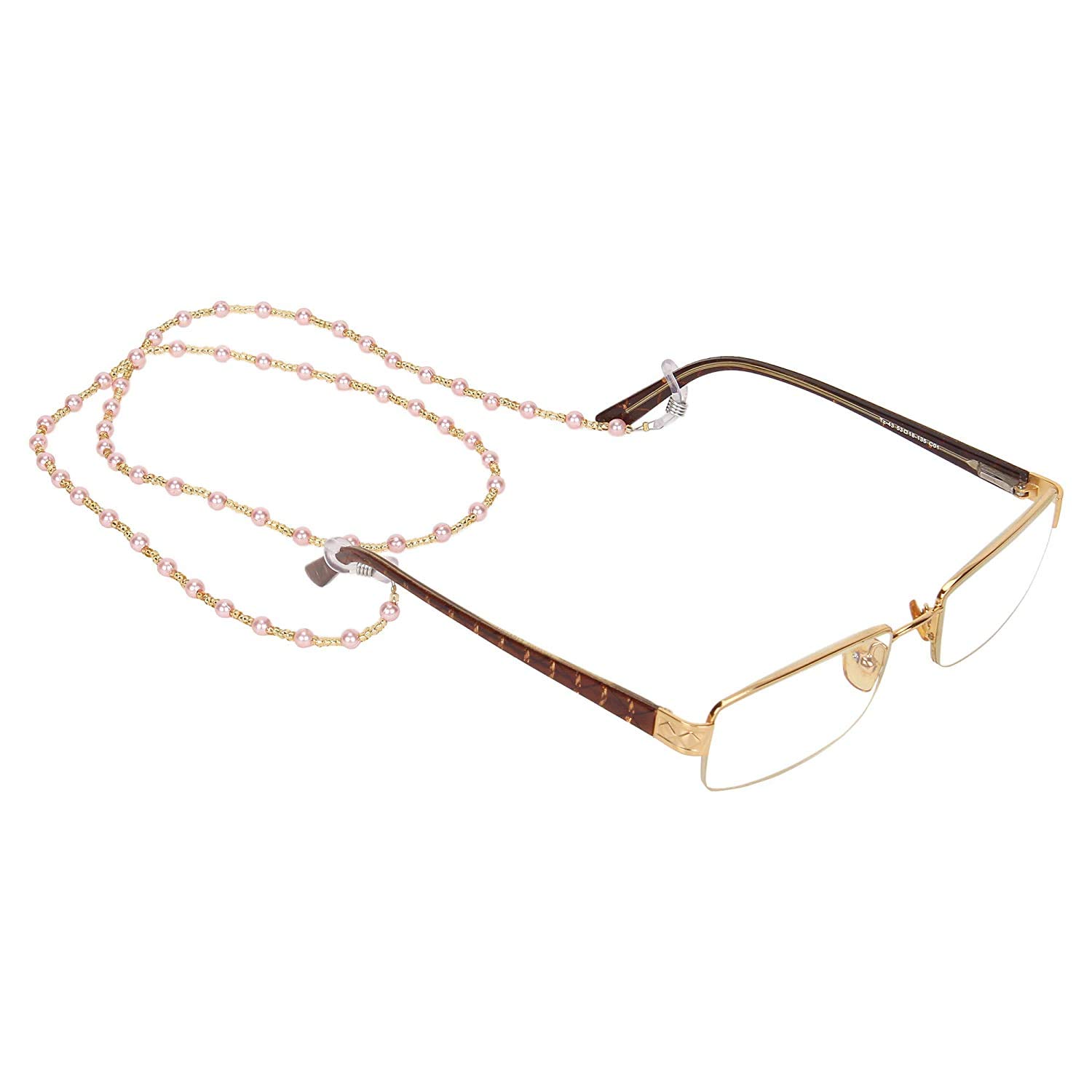 AV Fashion India - Pearls & Golden Beads Adjustable Unisex Eyeglass Chain Spectacle Cord Neck Strap String Chain Link Holder 74 cms Multi colour for Women Men and Girl Adjustable Unisex Eyeglass Chain ( Pink/Golden )